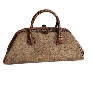 Vintage Clever Carriage Co. Leather & Lace Leopard Print Satchel Handbag Purse
